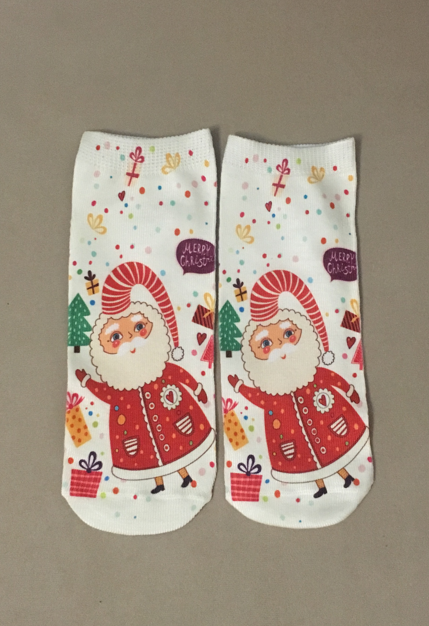 Ponožky členkové biele s Mikulášom Merry Christmas