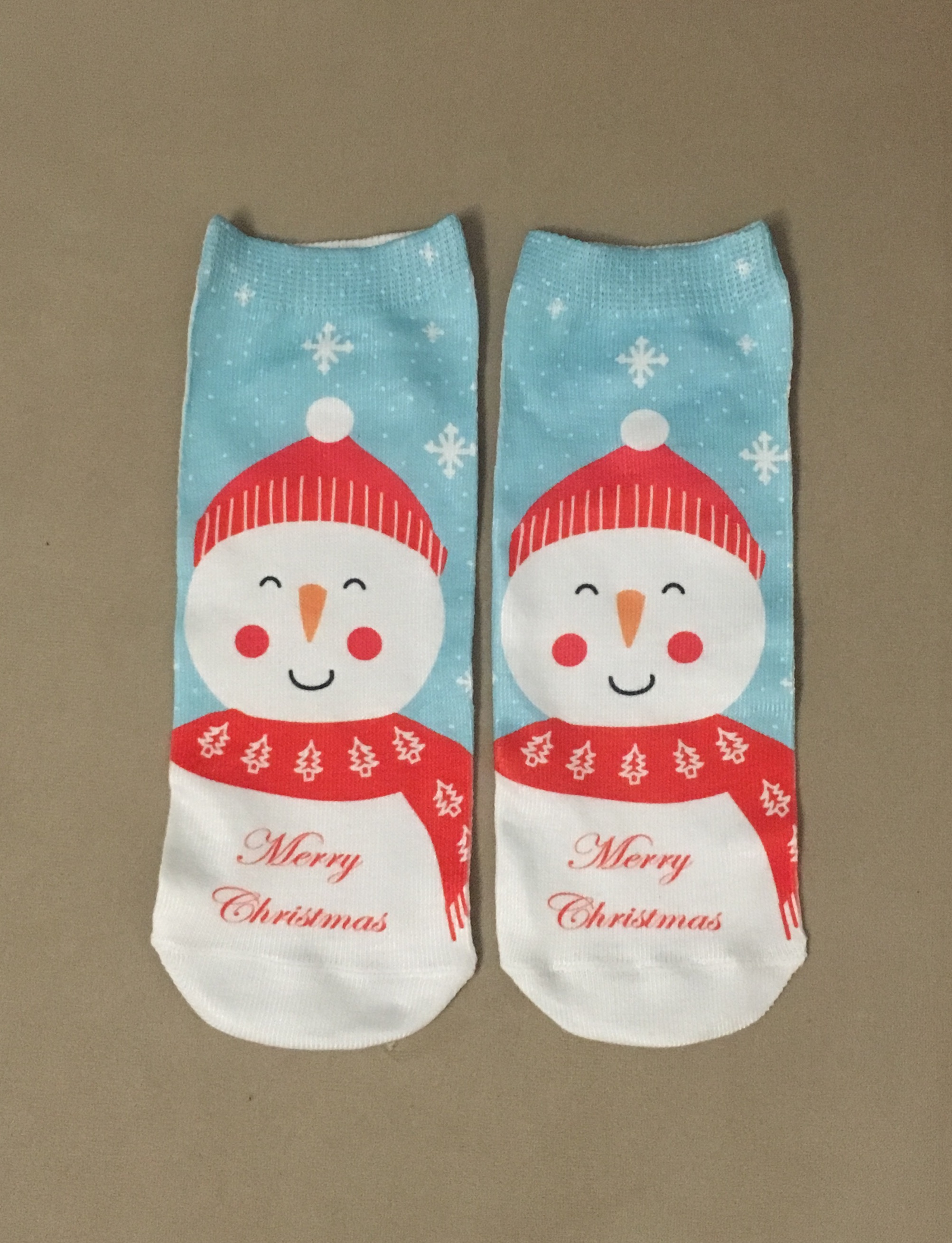 Ponožky členkové bledomodré so snehuliakom Merry Christmas 