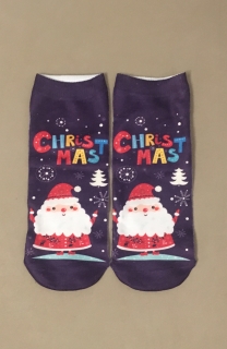 Ponožky členkové fialové Christmas s Mikulášom