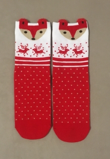 Ponožky vysoké červené s bodkami a s líštičkou