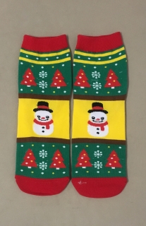 Ponožky vysoké zeleno žlté so snehuliakom v strede