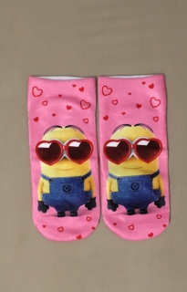 Ponožky členkové Mimoň ružové so srdiečkami